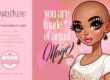 Illustration of a stylized character with cancer awareness themes next to promotional text for Sugarluxe Encouragement Cards. The right side shows an illustrated, stylized character with large expressive eyes, wearing dramatic eyelashes and earrings. The character is bald and has a smooth skin tone, with glossy lips and a shirt that says "Fight Cancer." A large pink ribbon, symbolizing breast cancer awareness, is in the background. The words "you are made of actual Magic" are written in an elegant script next to the character. Transcribed Text: Sugarluxe America's Sweet Art ENCOURAGEMENT CARDS SMOOTH SILK FINISH ECO-INKS MADE FROM SOY FOREST FIRST PRINTING EQUIPMENT PORTION OF PROCEEDS DONATED TO THE PINK FUND warrior women www.sugarluxe.com