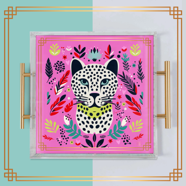Cool White Leopard on Hot Pink Chic Decorative Acrylic Tray